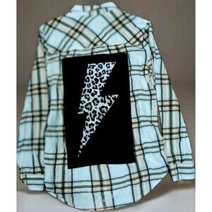 Lucky Brand Women’s Small Flannel Shirt Plaid Lightning Bolt Patch Y2K Grunge